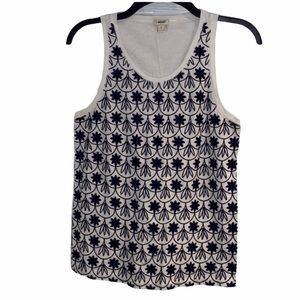 J. Crew Embroidered Navy Off White Floral Tank Top - S